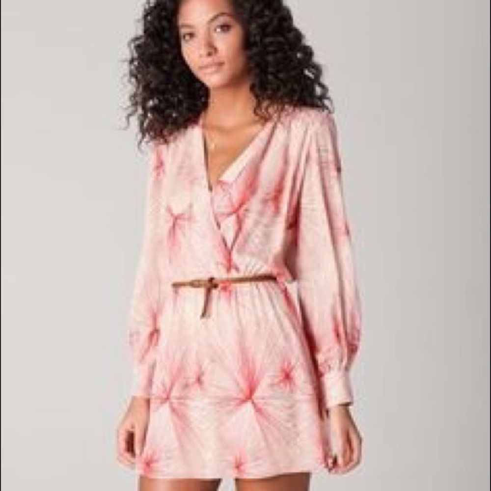 Parker silk faux wrap red tropical mini dress